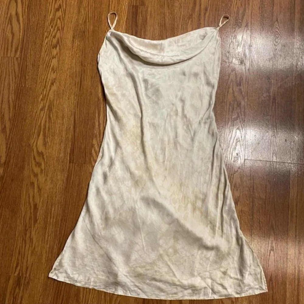 Vintage Y2K 100% Silk Slip Dress Printed Mini Silk Dress Size Small Cowl Neck - Picture 14 of 15